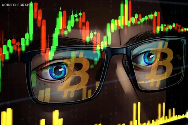 Gráfico de velas reflejado en las gafas de un trader