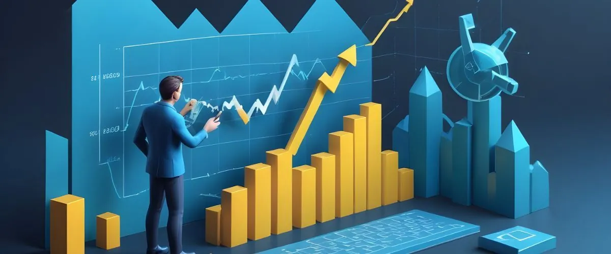 Persona analizando un gráfico de crecimiento a largo plazo