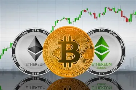 Monedas de Ethereum, Bitcoin y Ethereum Classic
