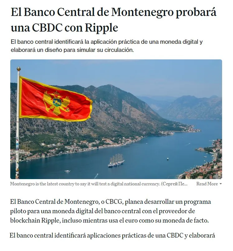 Noticia: el Banco Central de Montenegro probará una CBDC con Ripple
